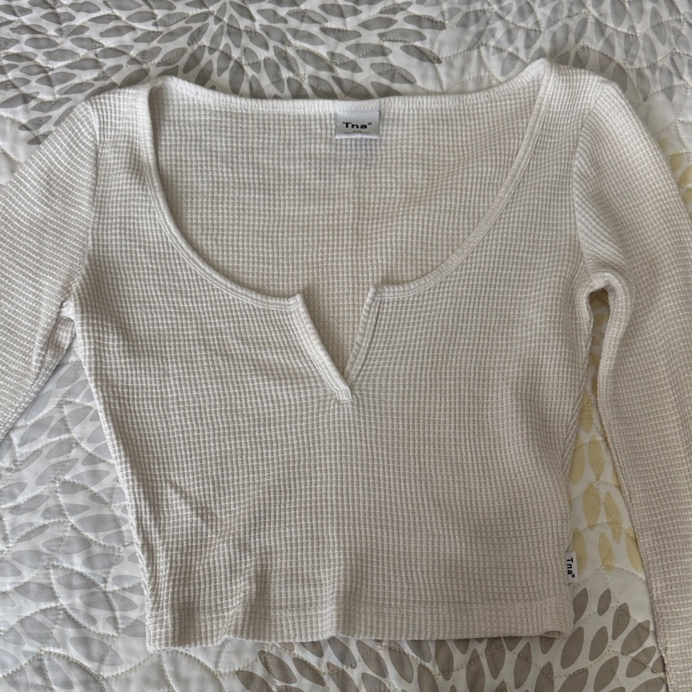 TNA Cream Ribbed Crop Top